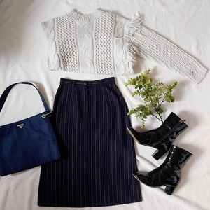 ✨Vintage Pinstriped Blue Wool Tee length Skirt